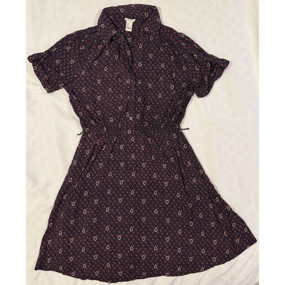 Vintage Y2K Forever 21 babydoll Shirt Dress M Black Red Paisley 90s Office Siren